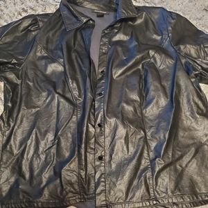 Black faux leather button up